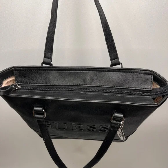 Y2K-era Guess Black Embossed Logo Tote Handbag Shoulder Bag - Picture 10 of 12